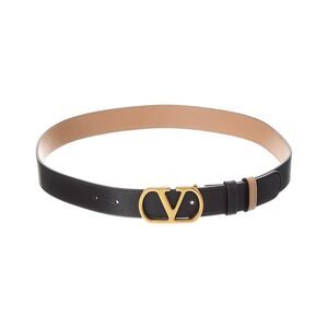 Valentino Vlogo Signature Reversible Leather Belt, Black